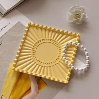 Aromatherapy Gypsum Cement Resin Square Sunflower Wave Lace Tray Dish Ornament Silicone Mold