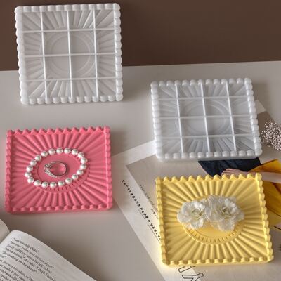 Aromatherapy Gypsum Cement Resin Square Sunflower Wave Lace Tray Dish Ornament Silicone Mold