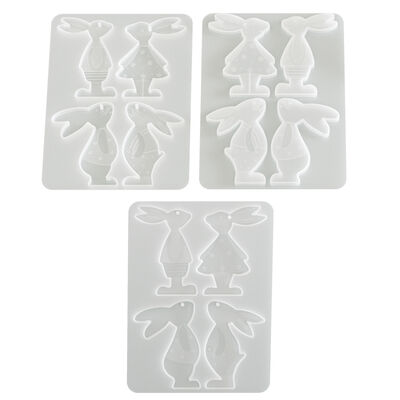 Easter DIY Resin Gypsum Four Grid Little Rabbit Pendant Hanging Key Hanging Silicone Mold