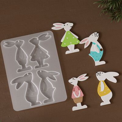 Easter DIY Resin Gypsum Four Grid Little Rabbit Pendant Hanging Key Hanging Silicone Mold