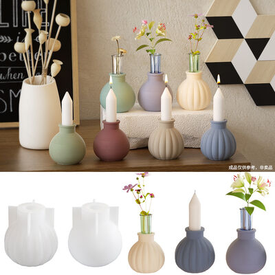 DIY gypsum pumpkin vase candlestick smooth circular test tube flower planter candle base silicone mold