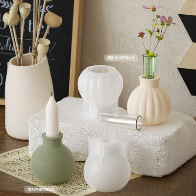 DIY gypsum pumpkin vase candlestick smooth circular test tube flower planter candle base silicone mold