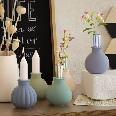 DIY gypsum pumpkin vase candlestick smooth circular test tube flower planter candle base silicone mold