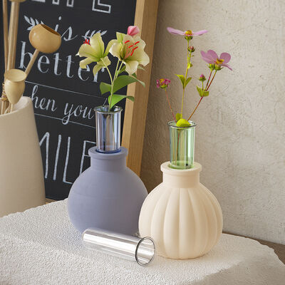DIY gypsum pumpkin vase candlestick smooth circular test tube flower planter candle base silicone mold