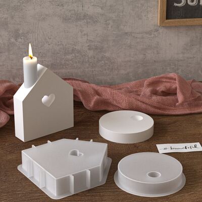 Hollow out love house candle holder silicone mold DIY circular aromatherapy gypsum candle holder decoration mold