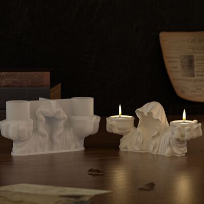 Halloween Big Robe Wizard Candlestick Silicone Mold DIY Gypsum Ghost Hand Holding Candlestick Candlestick Pendant Mold