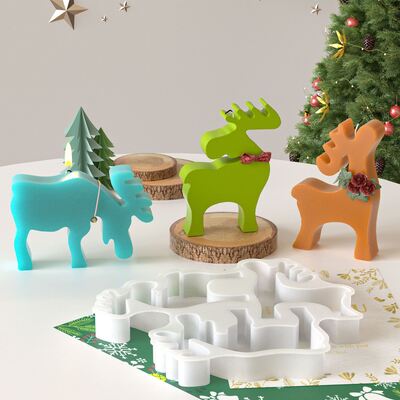 DIY Drip Glue Christmas Deer Hanging Silicone Mold Aromatherapy Gypsum Three Link Deer Candle Pendant Mold
