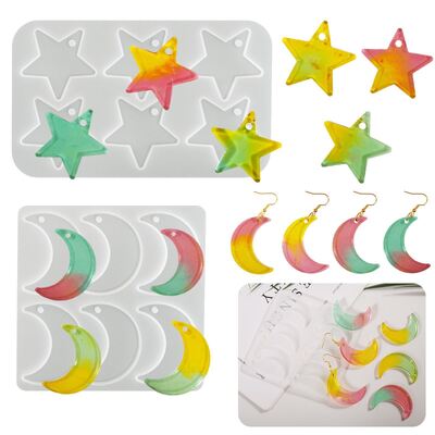 Nuevos pendientes colgante Molde de silicona DIY Seis rejilla perforada Estrella luna colgante pendientes caída de moho