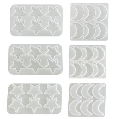 Nuevos pendientes colgante Molde de silicona DIY Seis rejilla perforada Estrella luna colgante pendientes caída de moho