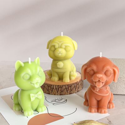 Simulación 3D de animal lindo y perro pequeño molde de silicona bricolaje perro aromaterapia vela yeso molde de decoración