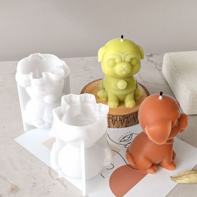 Simulación 3D de animal lindo y perro pequeño molde de silicona bricolaje perro aromaterapia vela yeso molde de decoración