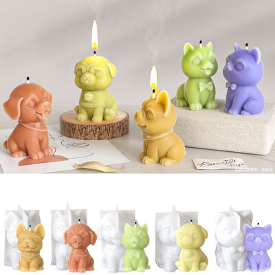Simulación 3D de animal lindo y perro pequeño molde de silicona bricolaje perro aromaterapia vela yeso molde de decoración