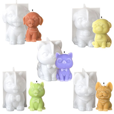 Simulación 3D de animal lindo y perro pequeño molde de silicona bricolaje perro aromaterapia vela yeso molde de decoración
