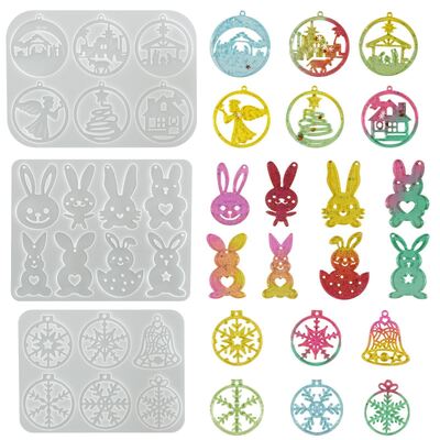 DIY Easter Rabbit Egg Rabbit Angel House Christmas Snowflake Bell Keychain Pendant Silicone Mold