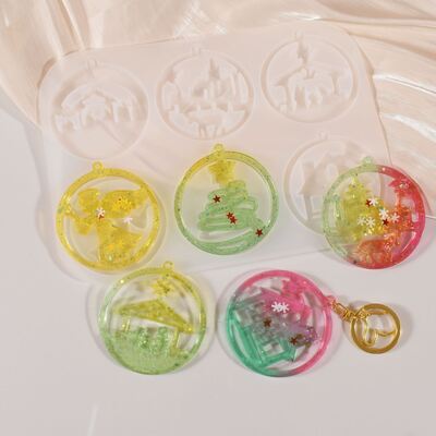 DIY Easter Rabbit Egg Rabbit Angel House Christmas Snowflake Bell Keychain Pendant Silicone Mold