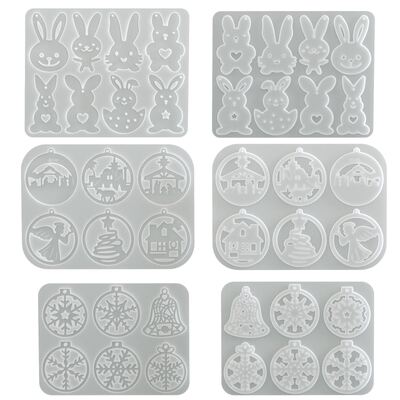 DIY Easter Rabbit Egg Rabbit Angel House Christmas Snowflake Bell Keychain Pendant Silicone Mold