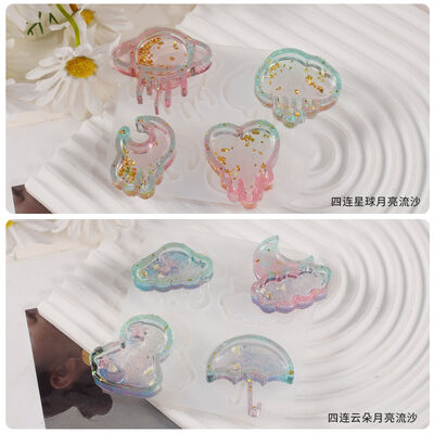DIY Resin Moon Cloud Umbrella Doll Tears Moon Heart Shaped Flowing Sand Pendant Hanging Silicone Mold