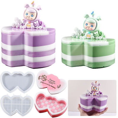 DIY Glue Heart to Heart Chessboard Pattern Stacking Music Storage Box Valentine's Day Gift Box Silicone Mold