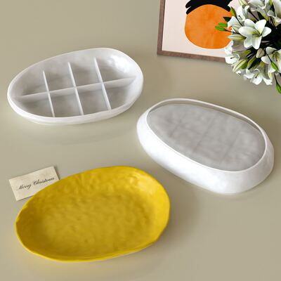 Aromatherapy gypsum cement irregular elliptical water ripple rock pattern dish storage tray silicone mold