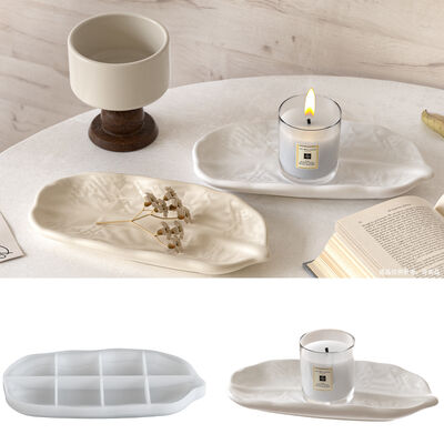 DIY Simple Ins Style Aromatherapy Gypsum Relief Striped Leaf Tray Dish Ornament Silicone Mold