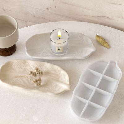 DIY Simple Ins Style Aromatherapy Gypsum Relief Striped Leaf Tray Dish Ornament Silicone Mold