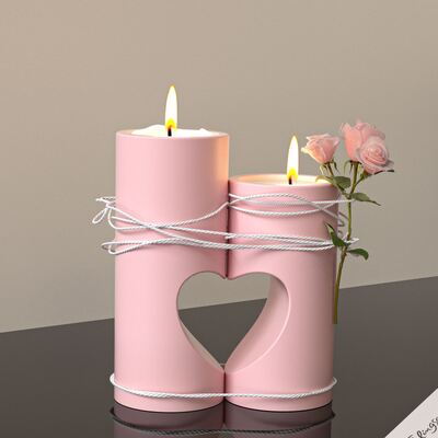 Cylindrical puzzle heart-shaped candlestick ornament silicone mold DIY Valentine's Day atmosphere candle lamp gypsum mold