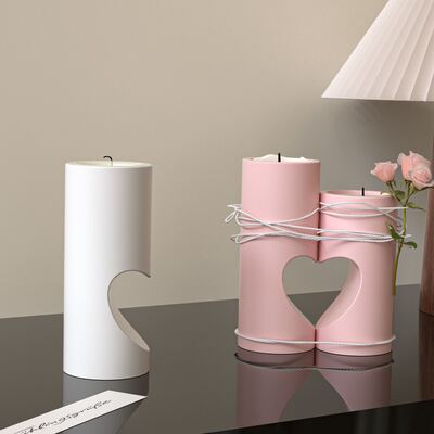 Cylindrical puzzle heart-shaped candlestick ornament silicone mold DIY Valentine's Day atmosphere candle lamp gypsum mold