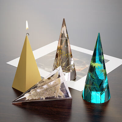 DIY crystal dropper mold, pentagonal cylindrical cone ring holder, candle holder, table mirror, silicone mold