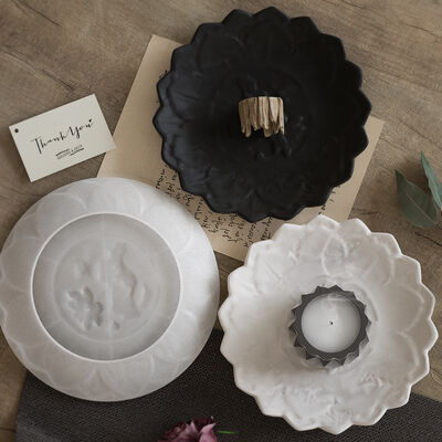 Drip resin mirror relief lotus plate tray DIY aromatherapy gypsum storage tray silicone mold