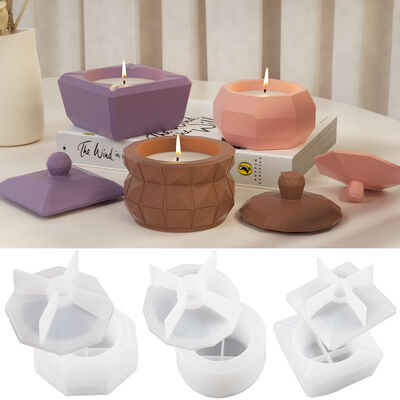 DIY crystal dropper cement cup creative octagonal square cut gypsum candle cup ornament silicone mold
