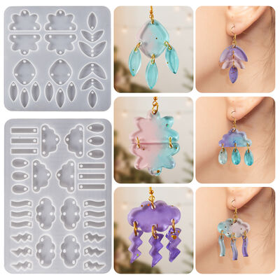 Crystal dropper DIY resin mirror connected earrings pendant jewelry pendant cloud leaf pendant silicone mold