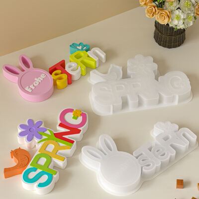 New Easter letter silicone mold DIY chicken rabbit flower letter ornament gypsum mold