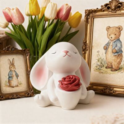 Easter bunny holding vase flower silicone mold DIY aromatherapy gypsum bunny candle stand mold