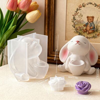 Easter bunny holding vase flower silicone mold DIY aromatherapy gypsum bunny candle stand mold
