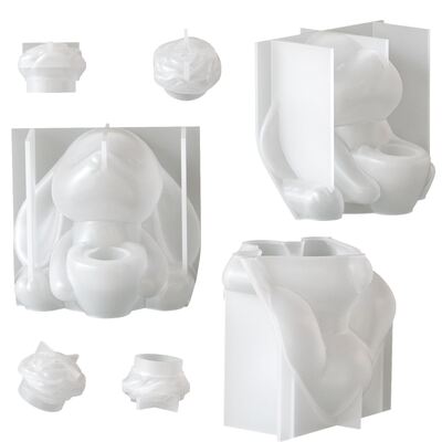 Easter bunny holding vase flower silicone mold DIY aromatherapy gypsum bunny candle stand mold