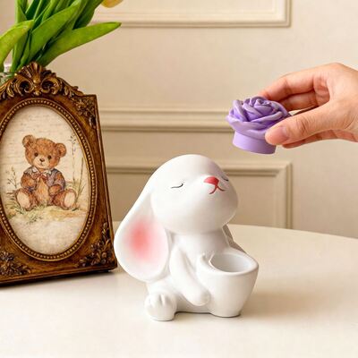 Easter bunny holding vase flower silicone mold DIY aromatherapy gypsum bunny candle stand mold