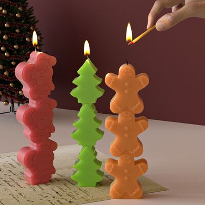 DIY Drip Glue Yeso Triple Conexión Papá Noel Árbol de Navidad Pan de jengibre Hombre Alce Ángel vela Molde