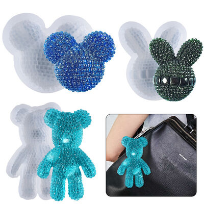 DIY crystal dropper mold 3D diamond bear rabbit violent bear keychain backpack buckle silicone mold