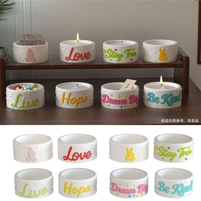 Cross border New Product Embossed English Words Gestures Wave Points Four Connection Candlestick Cups Gypsum Silicone Mold