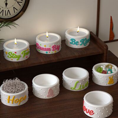 Cross border New Product Embossed English Words Gestures Wave Points Four Connection Candlestick Cups Gypsum Silicone Mold