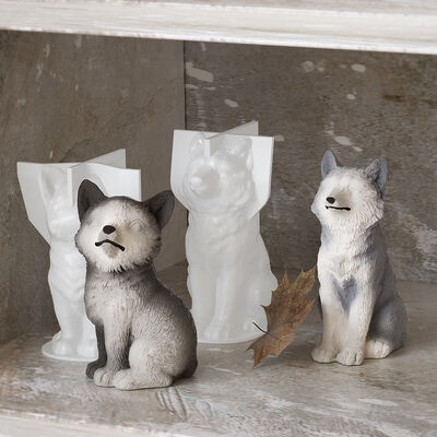 Crystal Drip Glue 3D Sitting Wolf Dog Ornament DIY Candle Aromatherapy Gypsum Silicone Mold Wholesale
