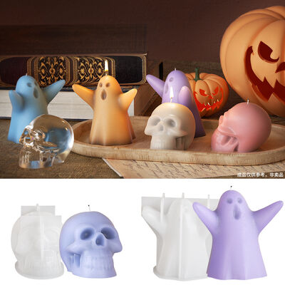 Halloween Dropping Gel Skull Ghost 3D Stereoscopic Grinding Tool DIY Gypsum Aromatherapy Candle Silicone Mold