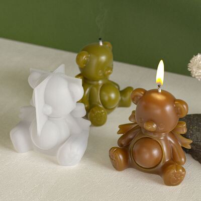 Aromatherapy Gypsum Bow Bear Silicone Mold DIY Sitting Big Belly Bear Candle Mold