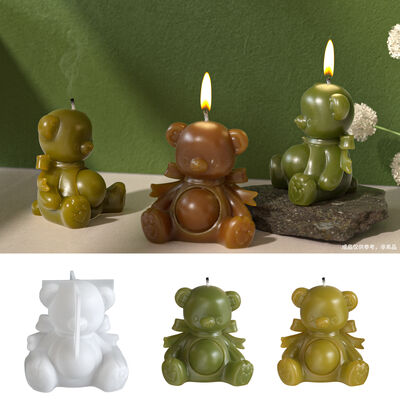 Aromatherapy Gypsum Bow Bear Silicone Mold DIY Sitting Big Belly Bear Candle Mold