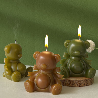 Aromatherapy Gypsum Bow Bear Silicone Mold DIY Sitting Big Belly Bear Candle Mold