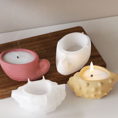 DIY Cemento de yeso Aromaterapia Candela Taza, Polka Dot rayada Concha espejo Resina Ornamento creativo, Molde de silicona