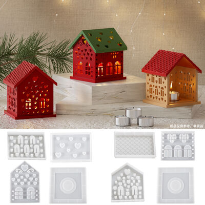 DIY resin plaster house small night light splicing Christmas house candle base silicone mold