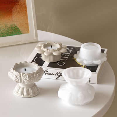 Lotus Aromatherapy Candle Cup Candle Stand Base Silicone Mold DIY Prayer Lotus Candle Gypsum Mold
