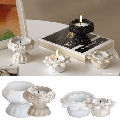 Lotus Aromatherapy Candle Cup Candle Stand Base Silicone Mold DIY Prayer Lotus Candle Gypsum Mold