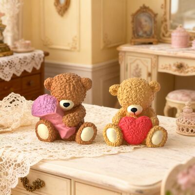 Cross border holding love roses couple teddy bear DIY aromatherapy gypsum candle ornament silicone mold